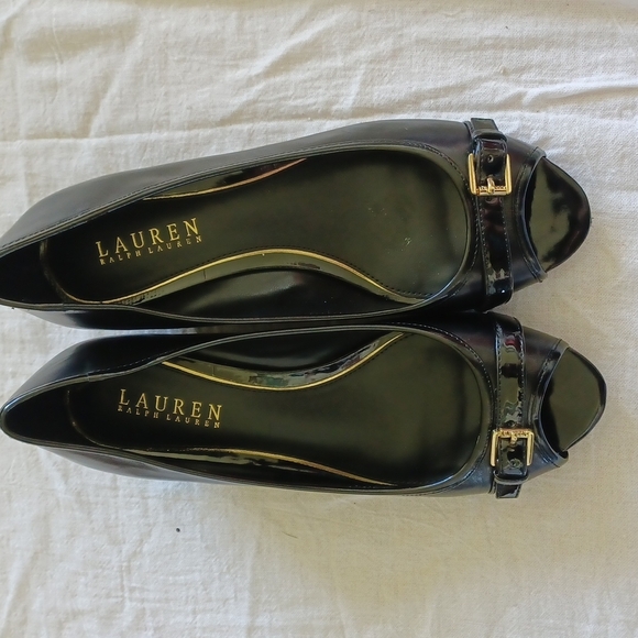 Ralph Lauren wedges, patent leather, open toe, NEW, sz 7.5 - Picture 2 of 8